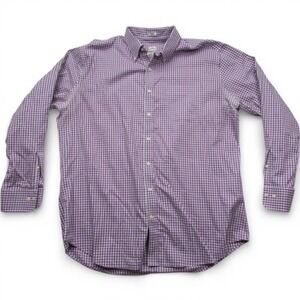Peter Millar Dress Shirt Mens XL Purple Gingham Button Down Long Sleeve Easycare